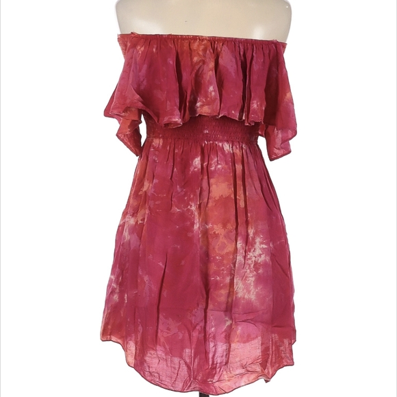 Tie Dye Ruffle Off Shoulder Mini Dress - Picture 4 of 8